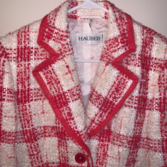 Hauber Red White Tweed Metallic Blazer Alpaca Wool Blend 8 - Picture 11 of 13